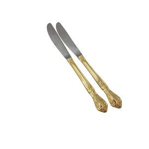 2 Vintage Excel Alcinda Gold Electroplate Dinner Knives 25046 Knife